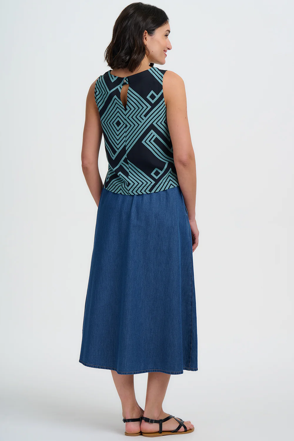 Marissa Top - Black/Green, Geometric Lines - Image 6