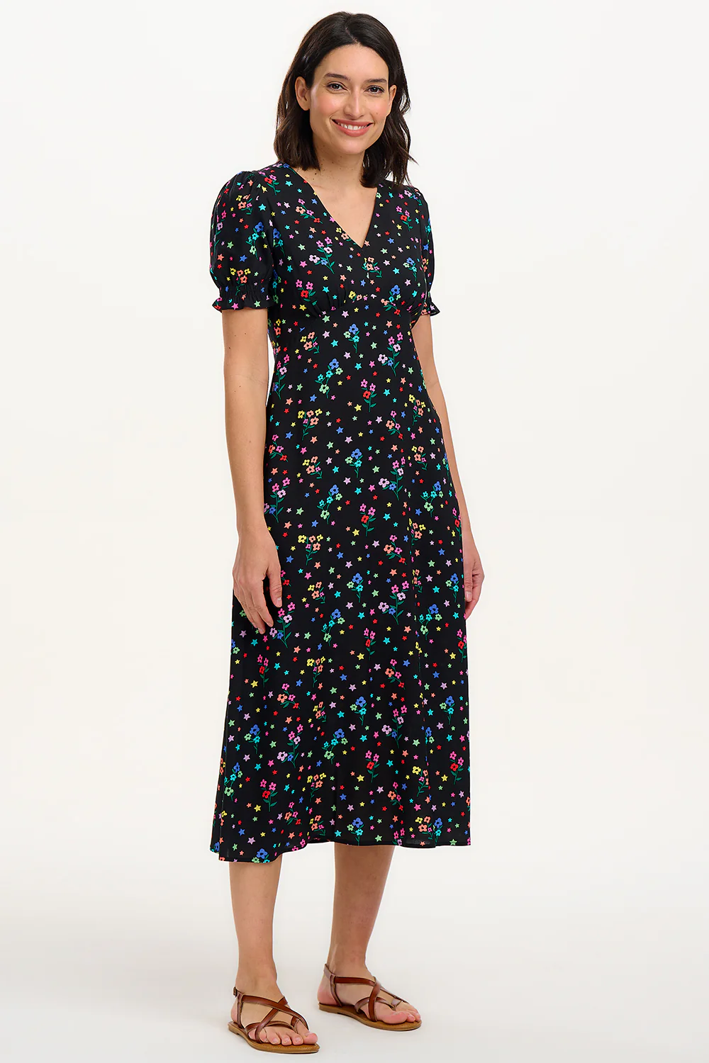 Maryjane Midi Dress - Black, Rainbow Sprigs - Image 3
