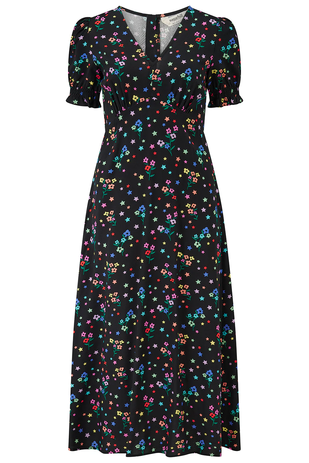 Maryjane Midi Dress - Black, Rainbow Sprigs - Image 6