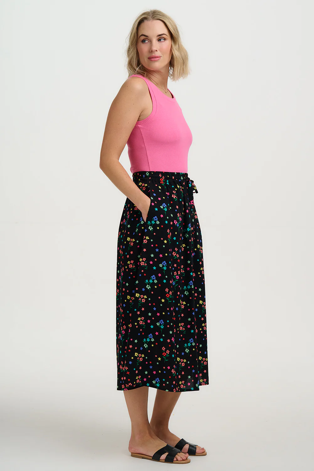 Melody Midi Skirt - Black, Rainbow Sprigs - Image 2