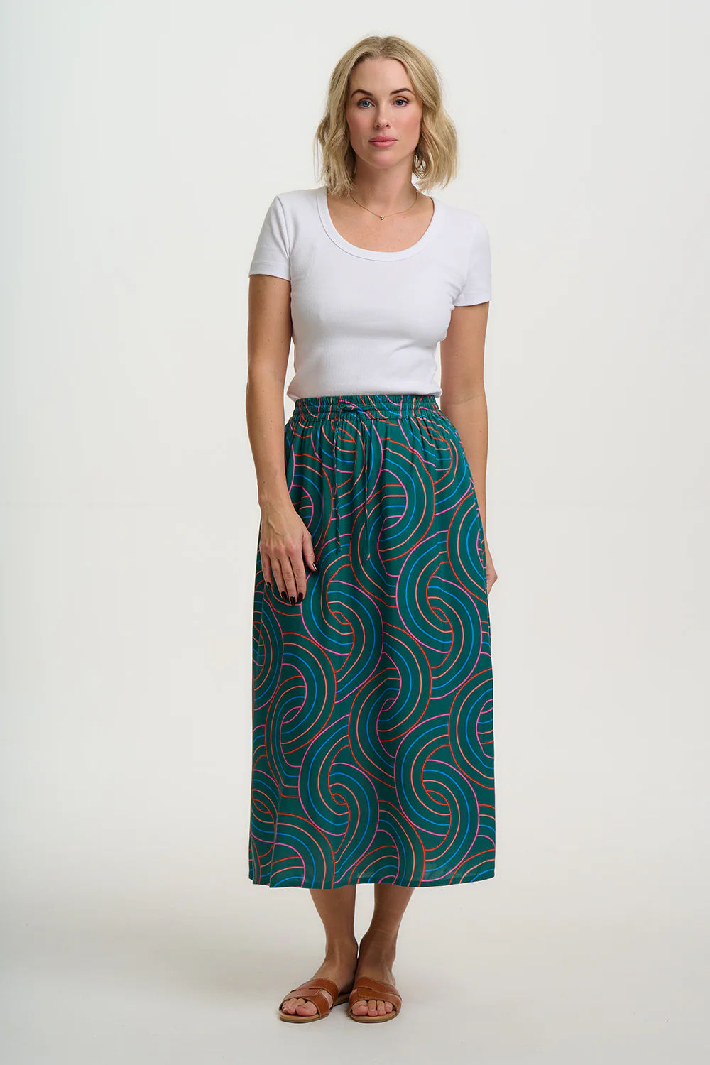 Melody Midi Skirt - Green, Concentric Circles