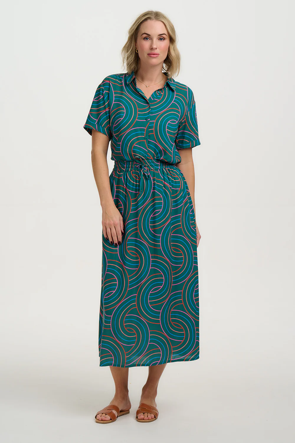 Melody Midi Skirt - Green, Concentric Circles - Image 4