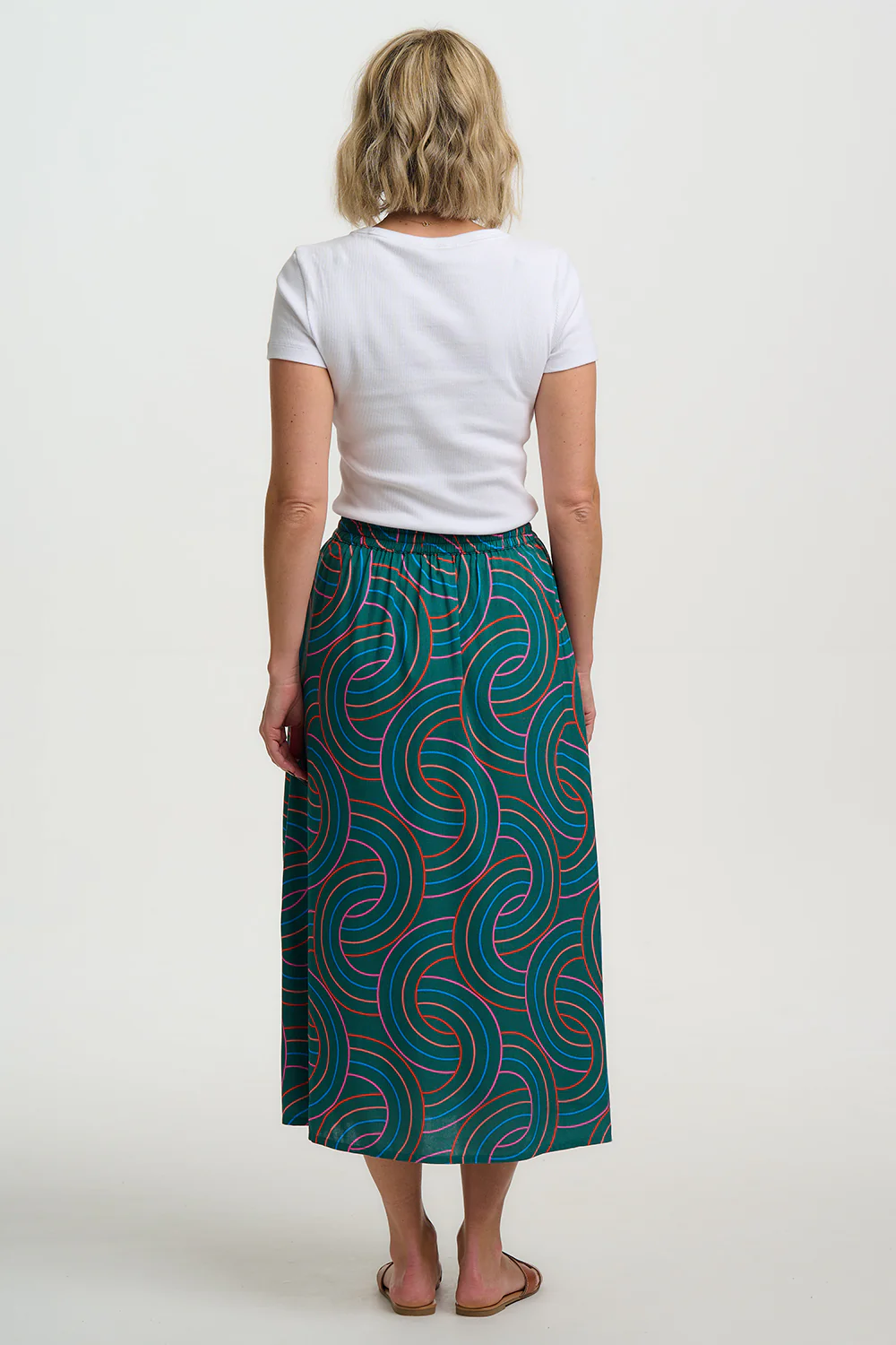 Melody Midi Skirt - Green, Concentric Circles - Image 5