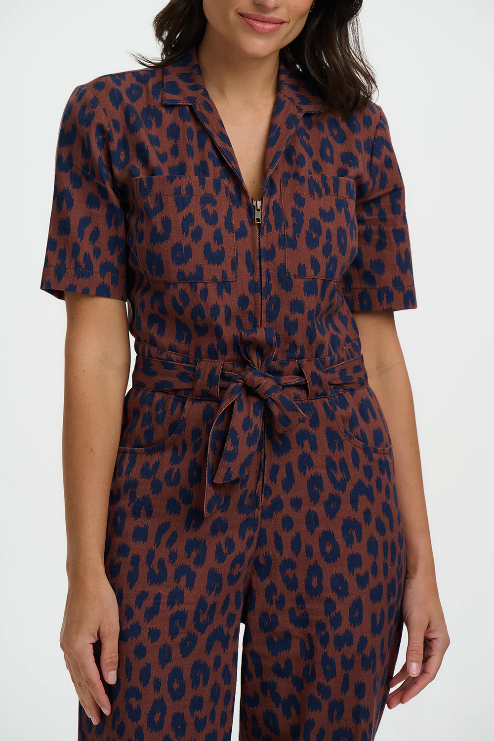 Meredith Boilersuit - Rust/Navy, Ikat Leopard - Image 3