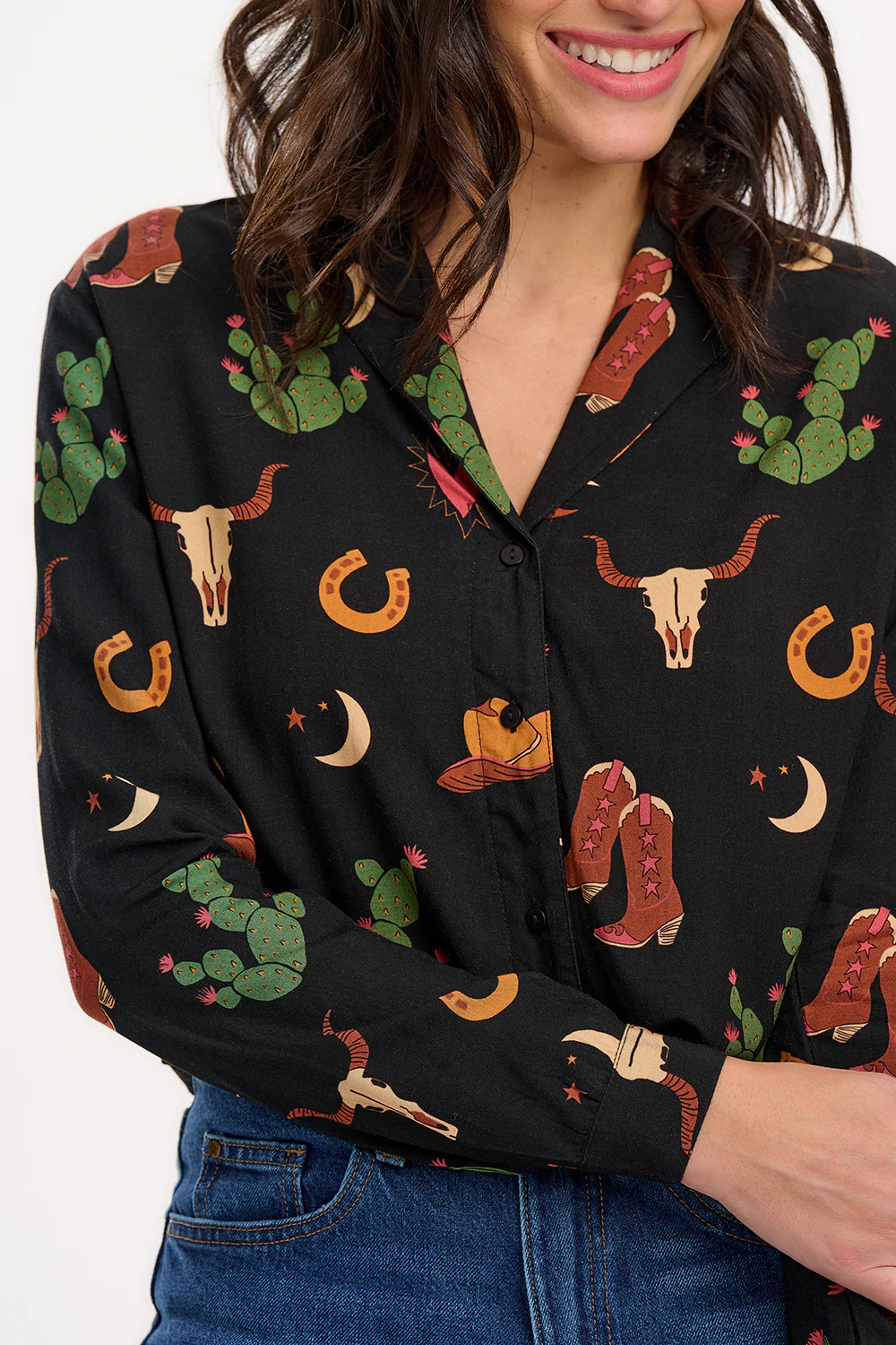 Micah Revere Shirt - Black, Cowgirl Print - Image 2