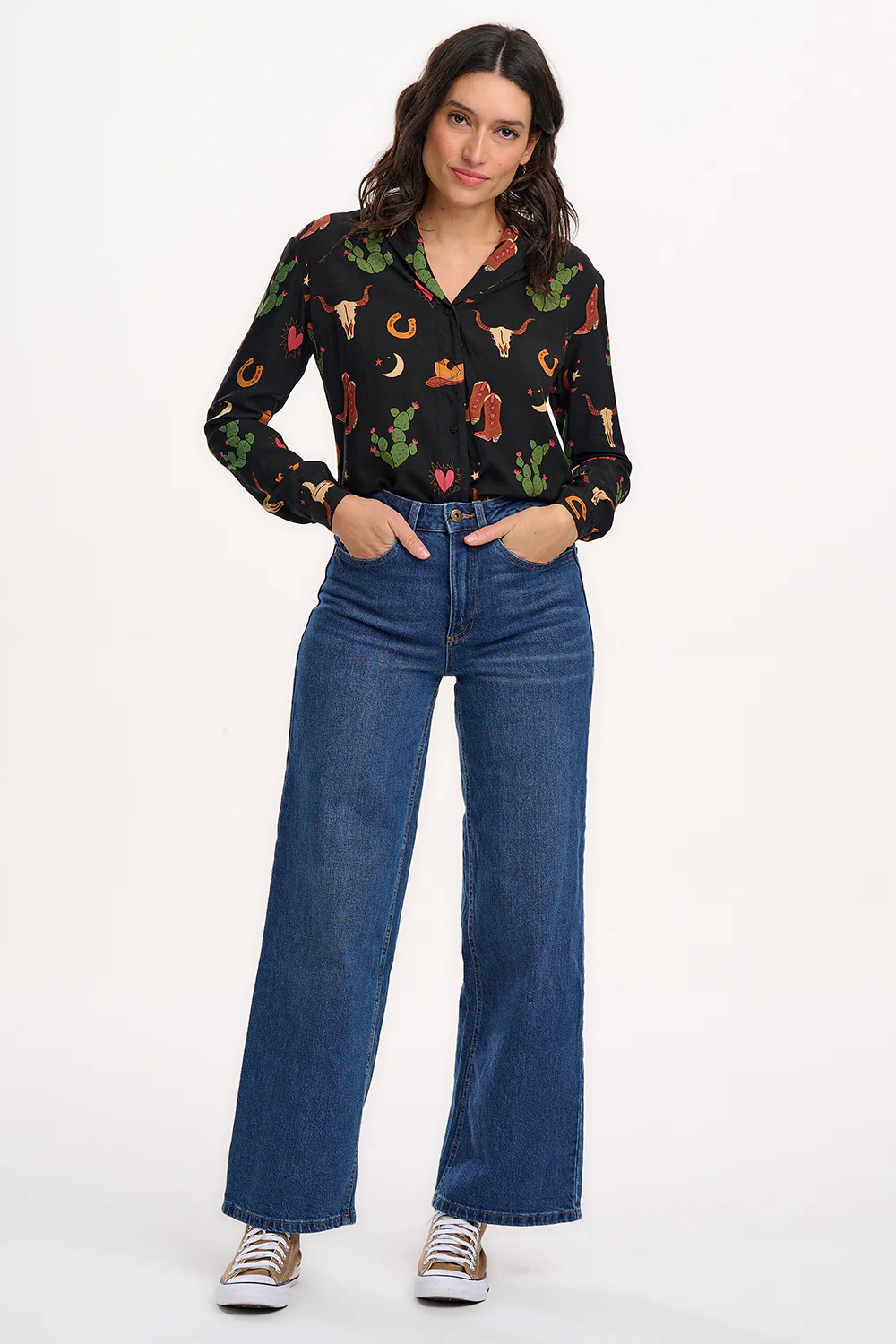 Micah Revere Shirt - Black, Cowgirl Print - Image 3