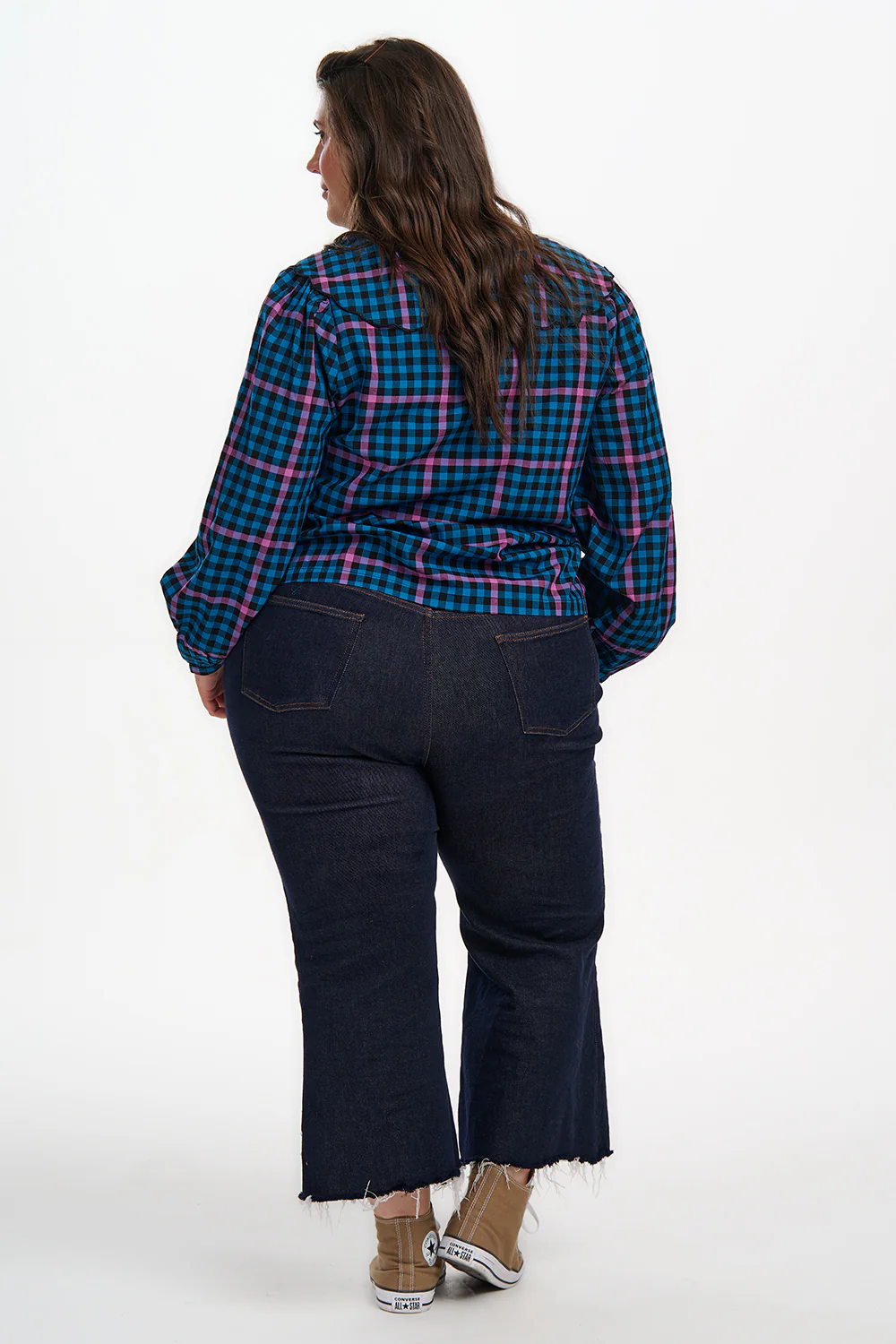 Nessie Scallop Collar Blouse - Black/Teal, Twilight Gingham - Image 6