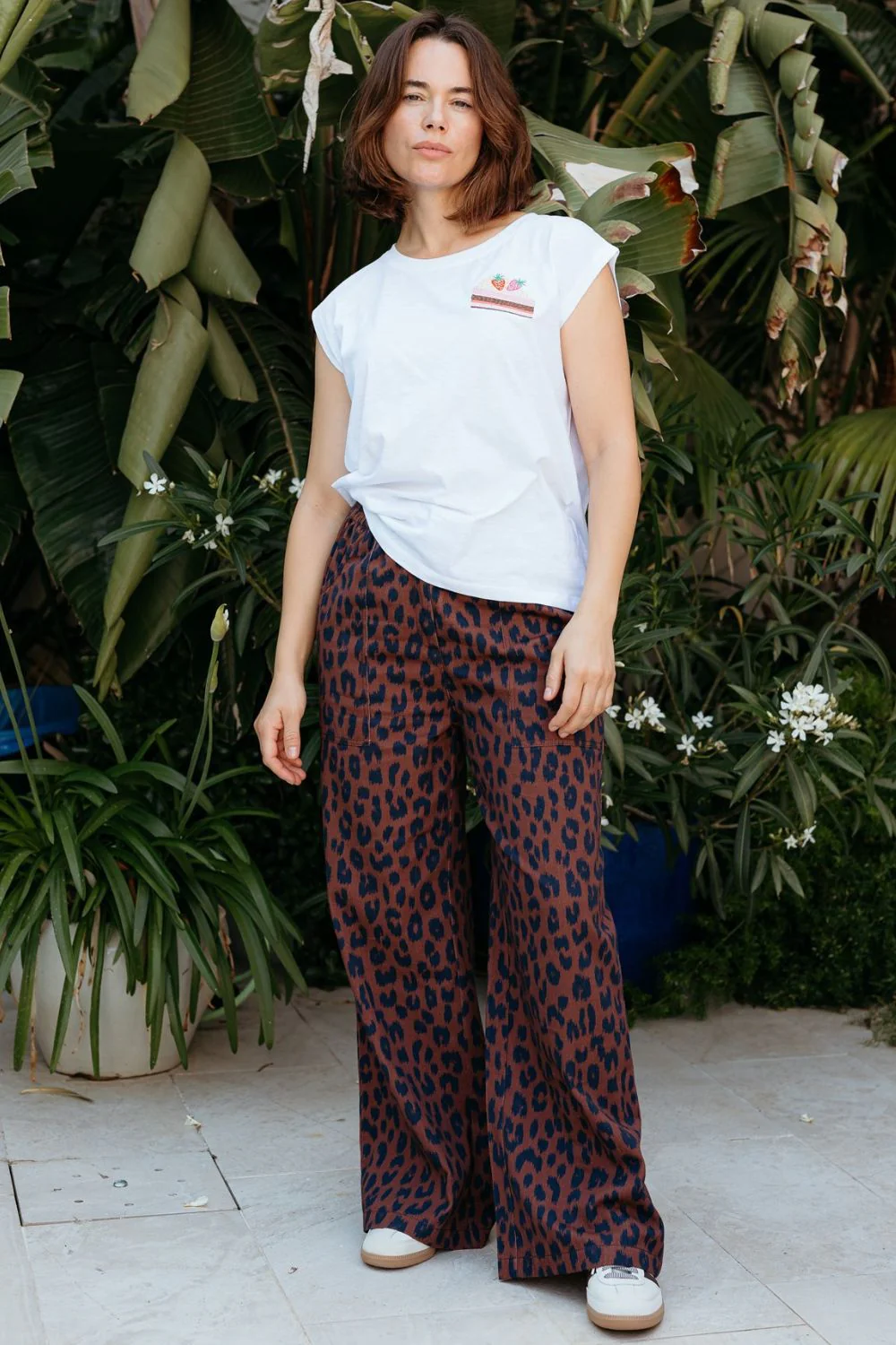 Nica Wide Leg Trousers - Rust/Navy, Ikat Leopard