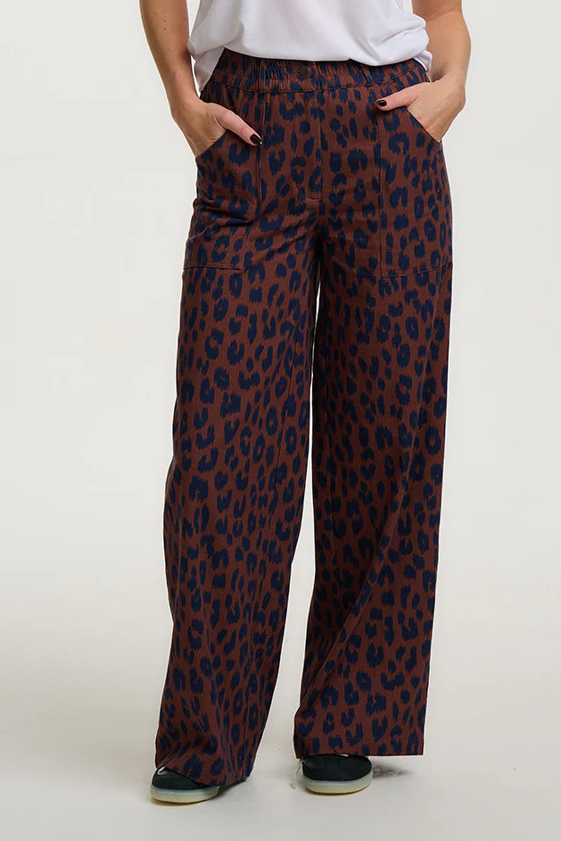 Nica Wide Leg Trousers - Rust/Navy, Ikat Leopard - Image 2