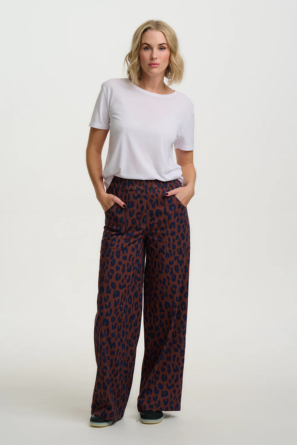 Nica Wide Leg Trousers - Rust/Navy, Ikat Leopard - Image 4