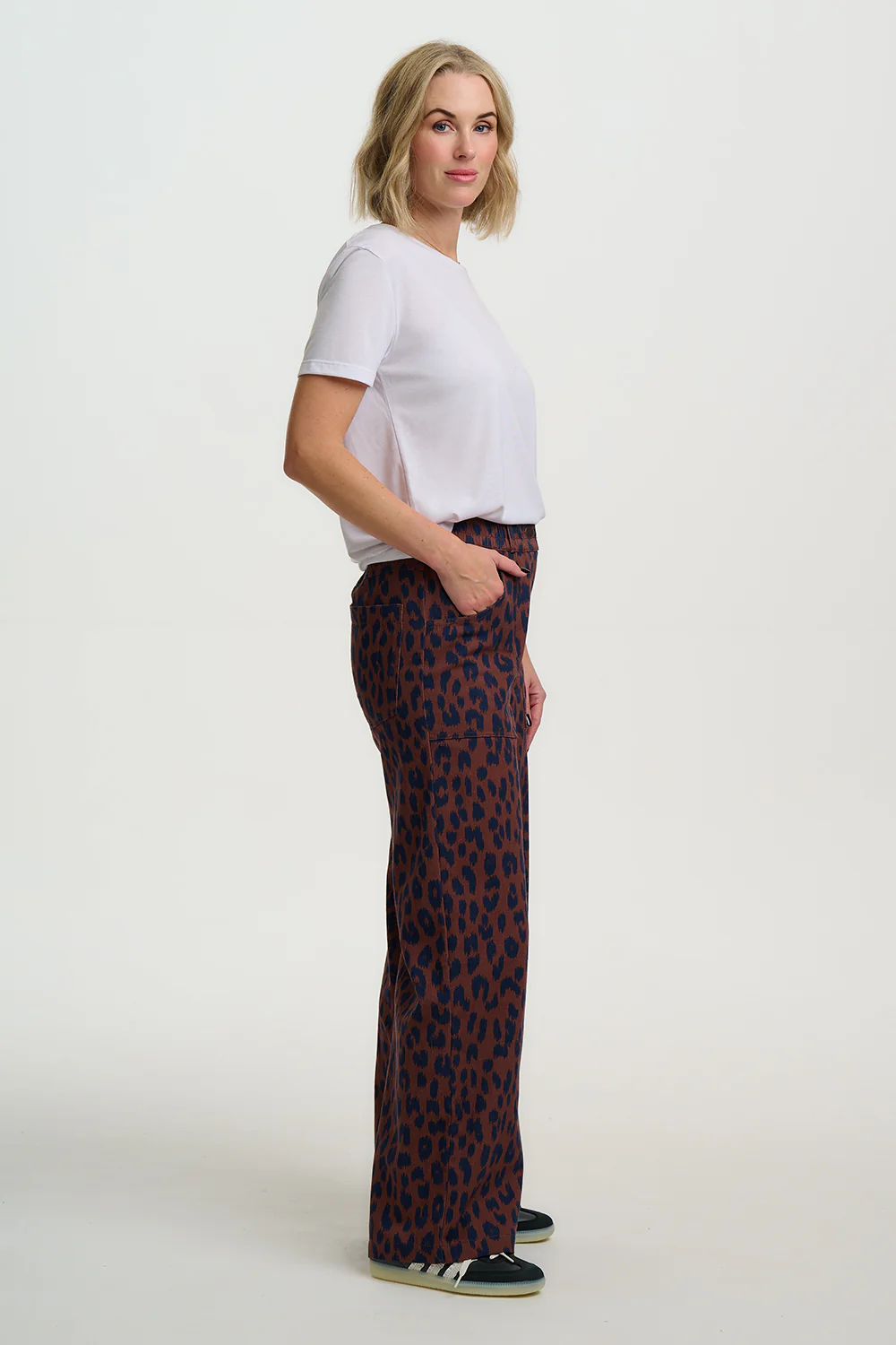 Nica Wide Leg Trousers - Rust/Navy, Ikat Leopard - Image 5