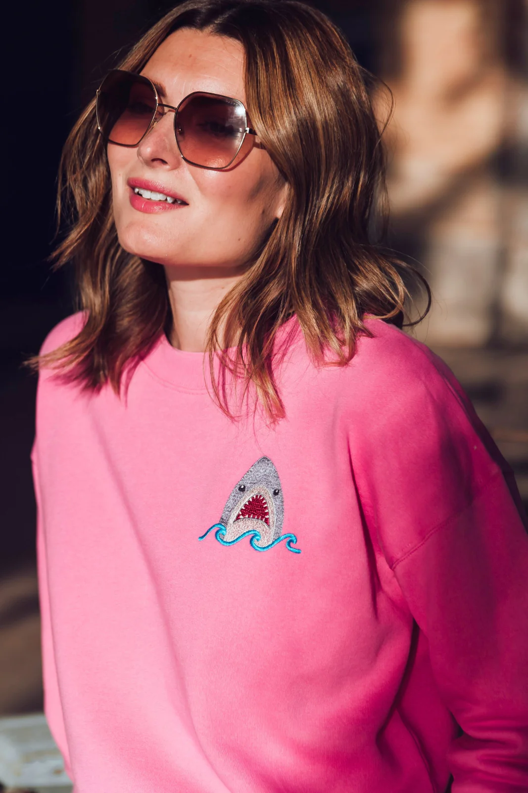 Noah Sweatshirt - Pink, Shark Embroidery - Image 4
