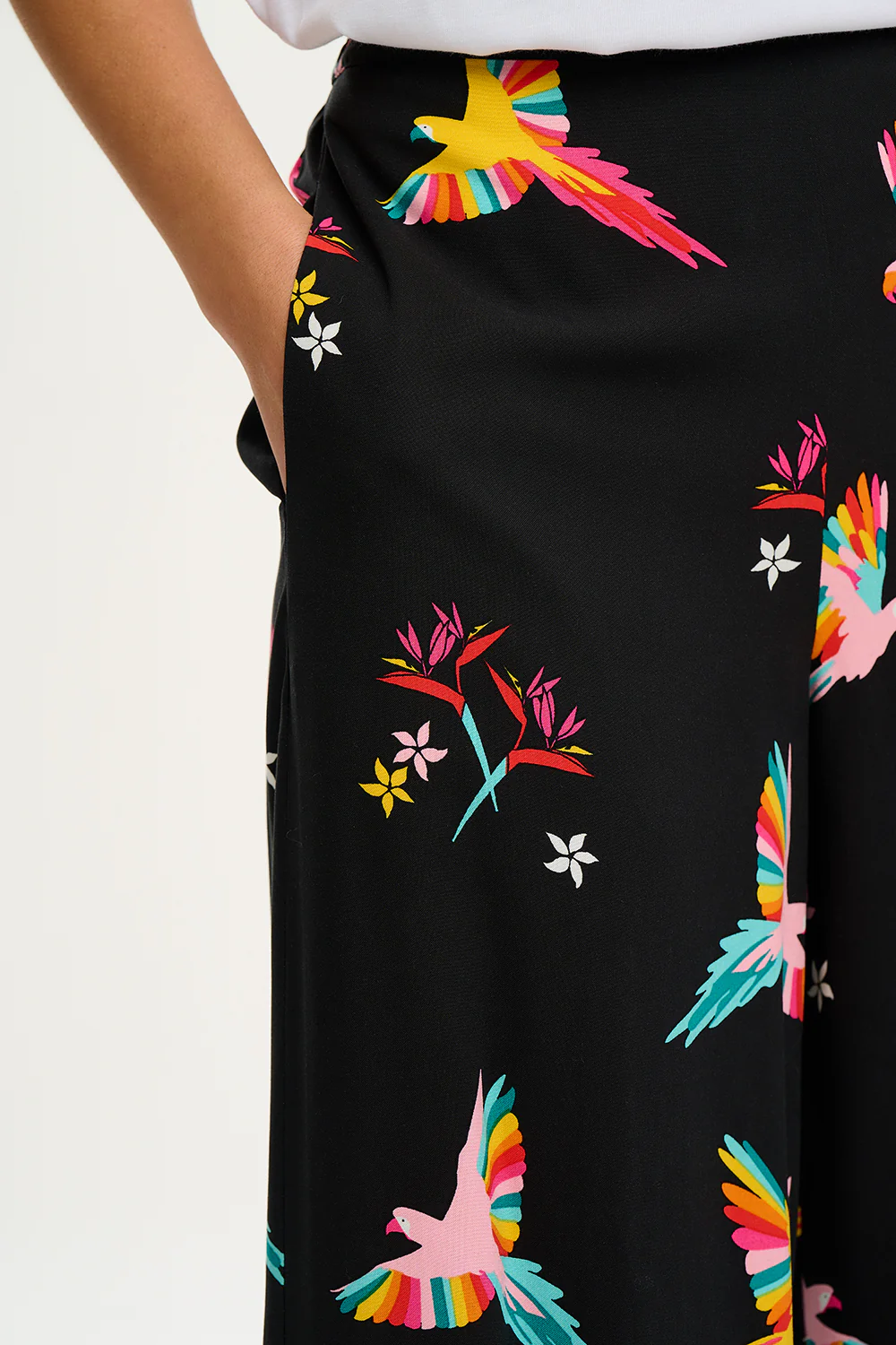 Patsy Palazzo Pants - Black, Tropical Parrots - Image 3