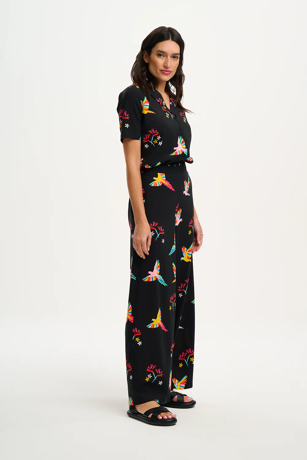 Patsy Palazzo Pants - Black, Tropical Parrots - Image 7