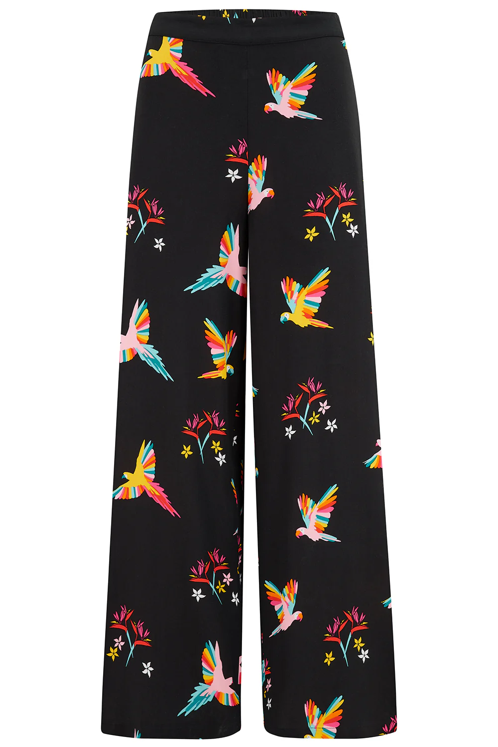 Patsy Palazzo Pants - Black, Tropical Parrots - Image 8