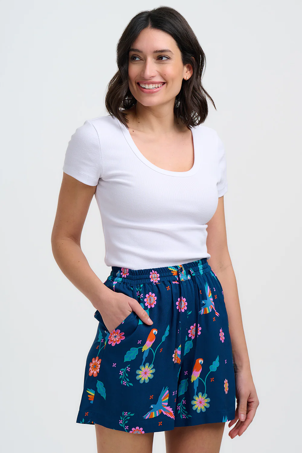 Patty Shorts - Teal, Parrot Floral