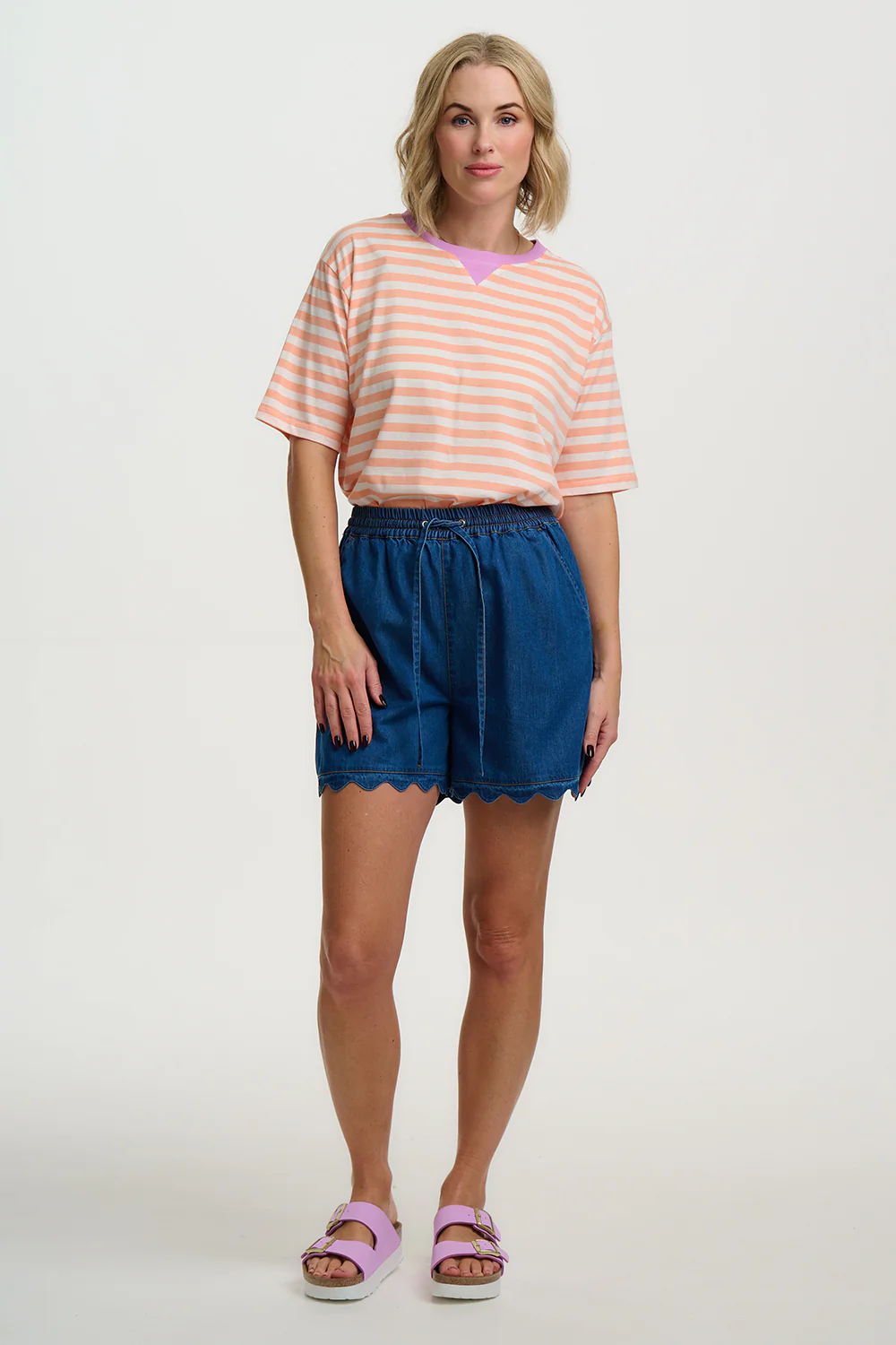Riley Relaxed T-Shirt - Off White/Peach, Stripe - Image 3