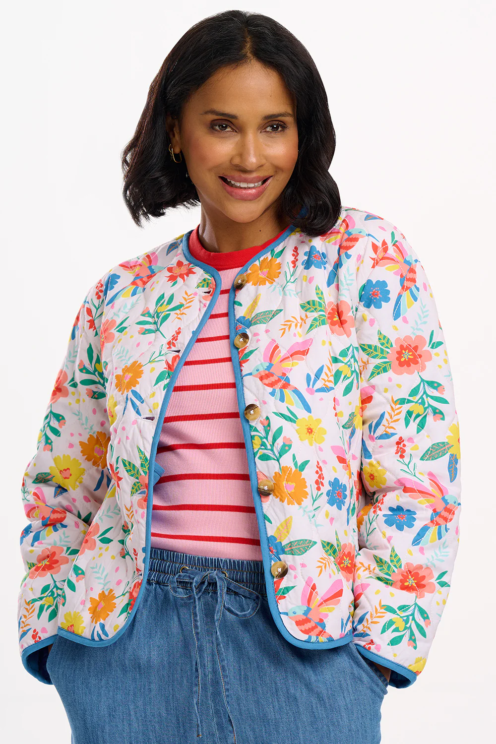 Rocco Quilted Jacket - Off-White, Tropical Hummingbird