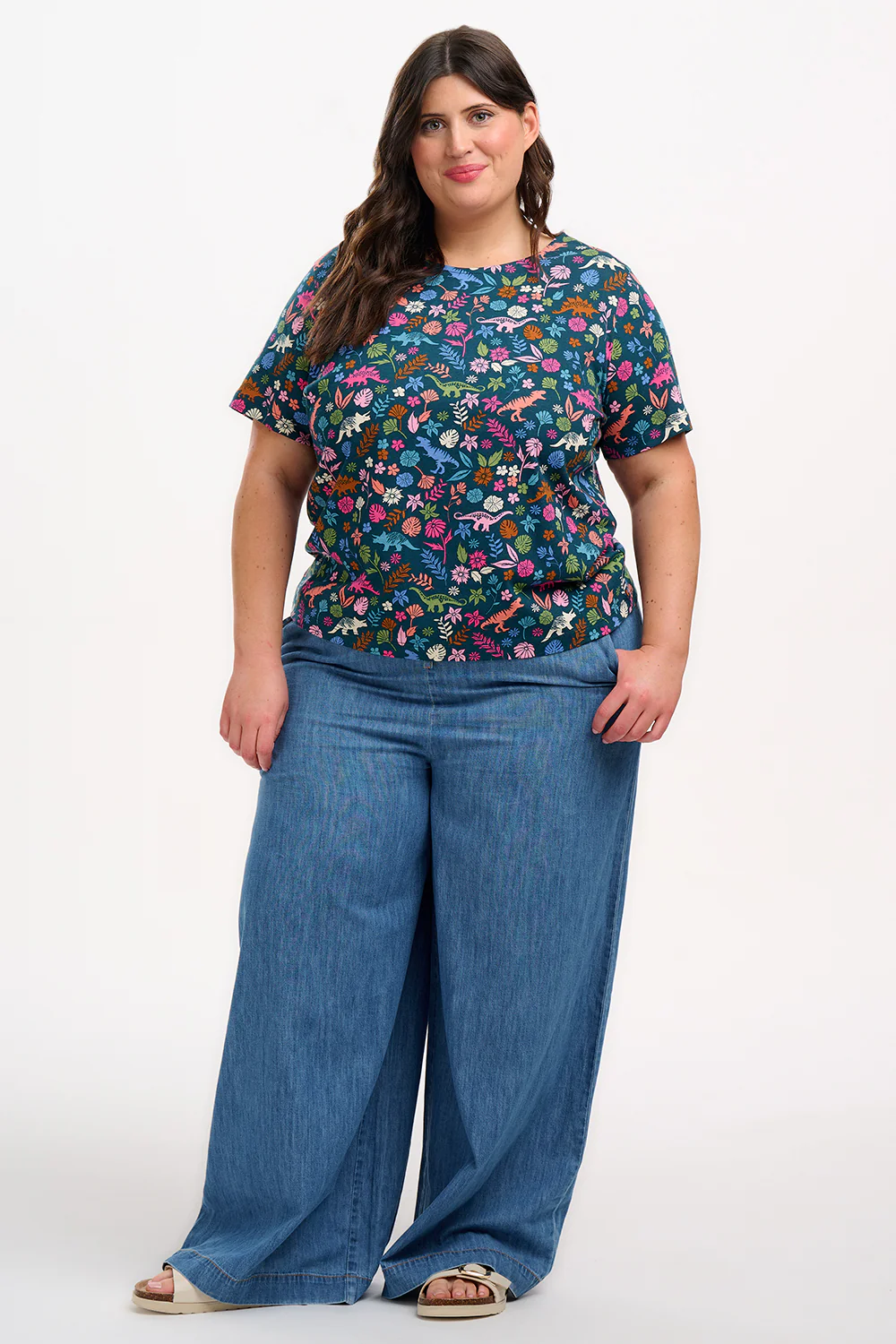 Ronah Crew Neck T-Shirt - Teal/Multi, Hidden Dinosaur - Image 4