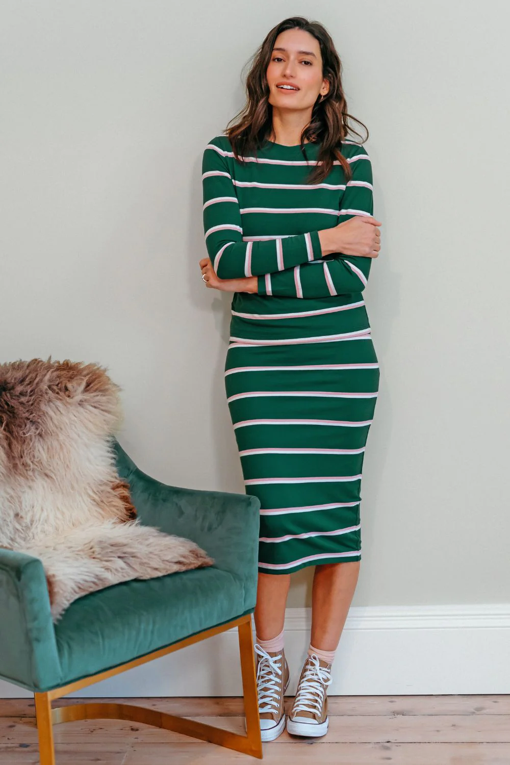 Saskia Jersey Skirt - Green, Colour Pop Stripe - Image 4