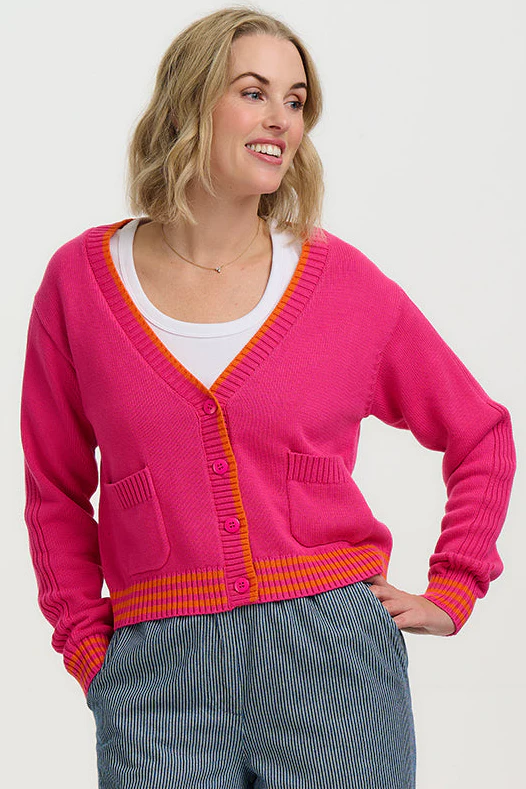 Sigourney Cardigan - Pink, Orange Highlights