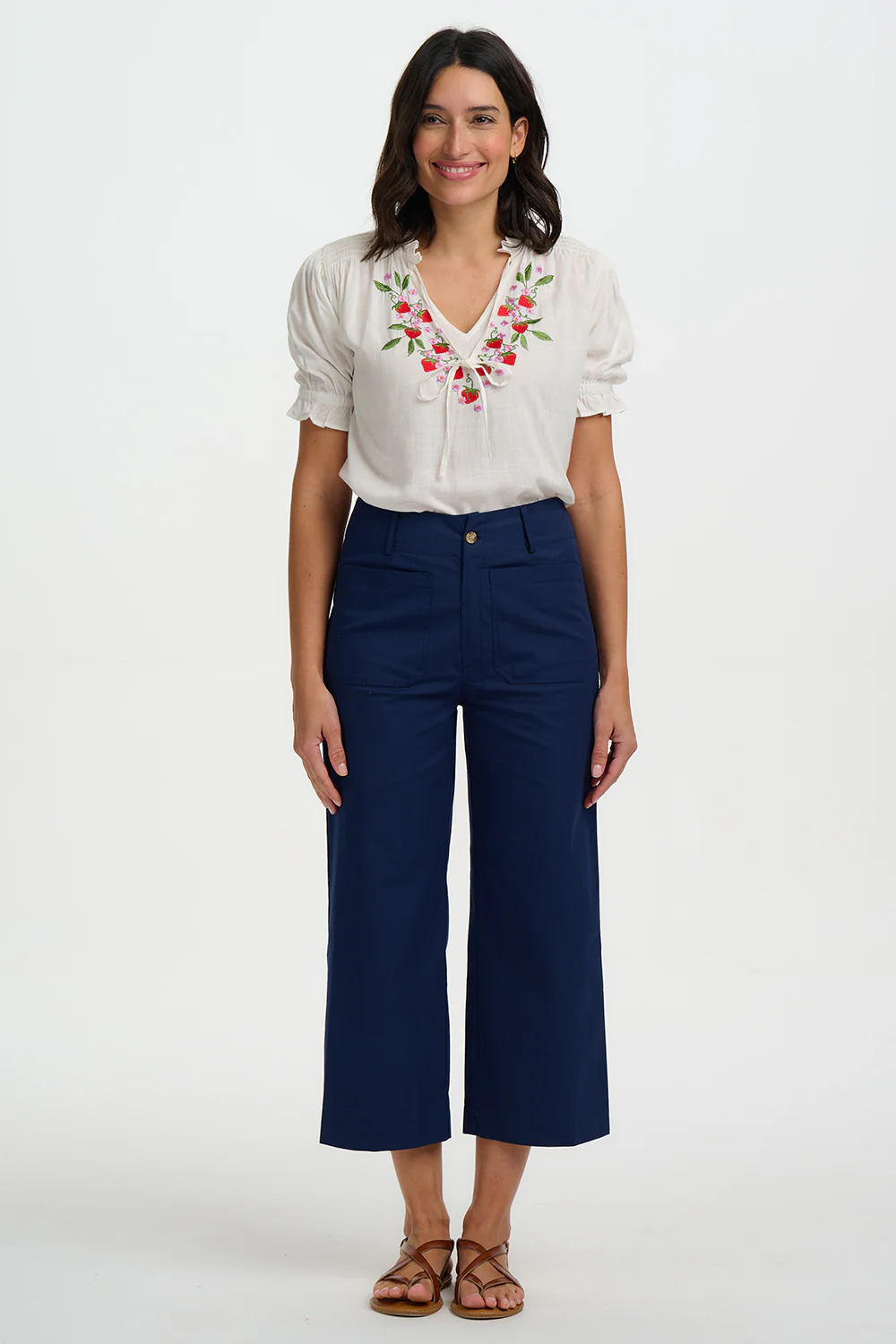 Skye Cropped Trousers - Navy, Wild Strawberry - Image 2