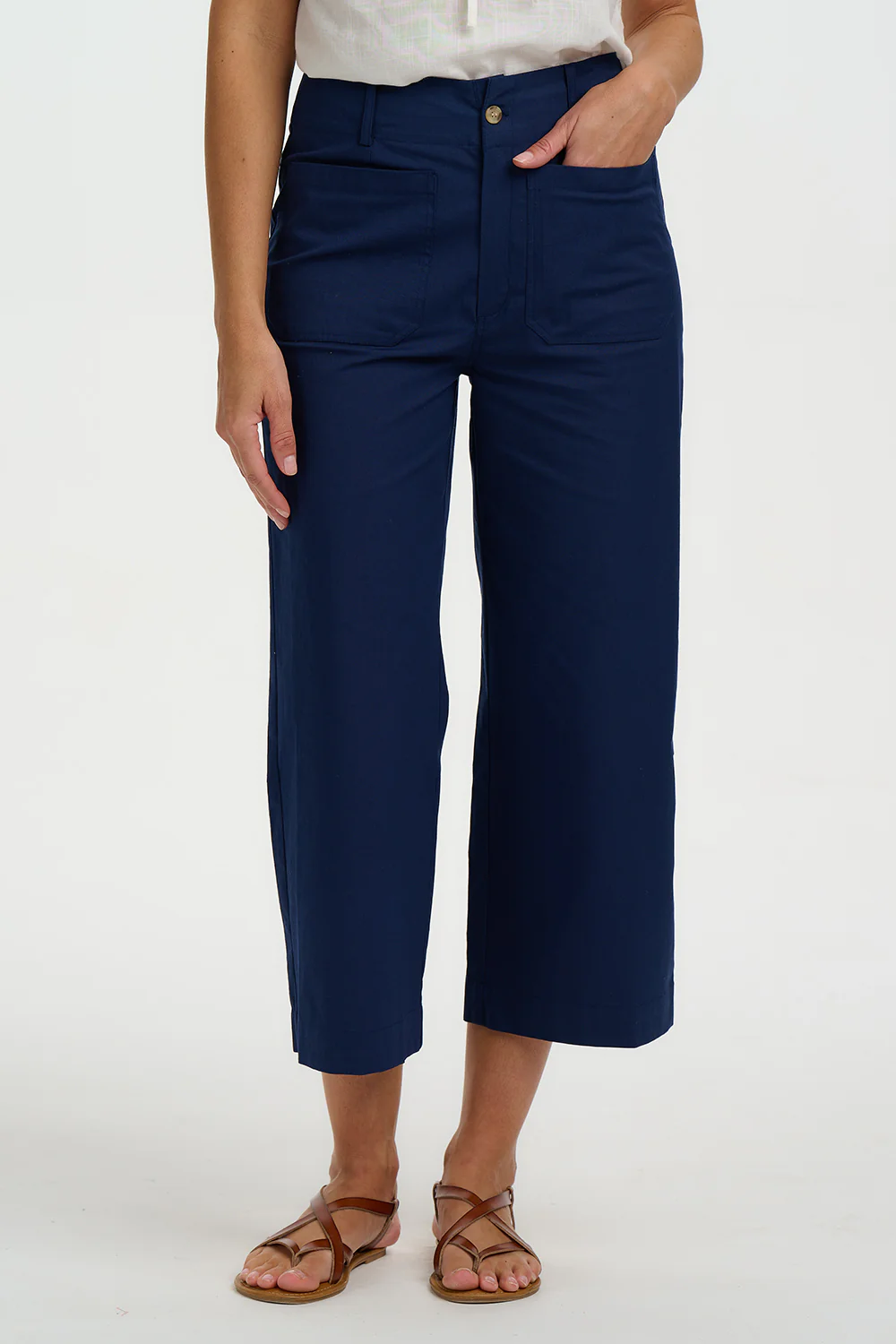 Skye Cropped Trousers - Navy, Wild Strawberry - Image 4