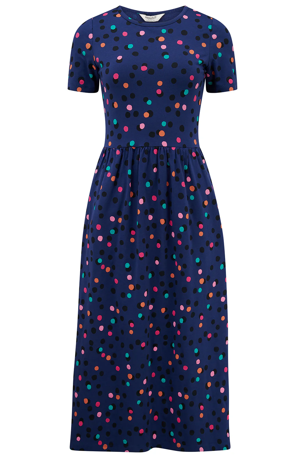 Sofia Jersey Midi Dress - Blue, Dappled Rainbow Spot - Image 6