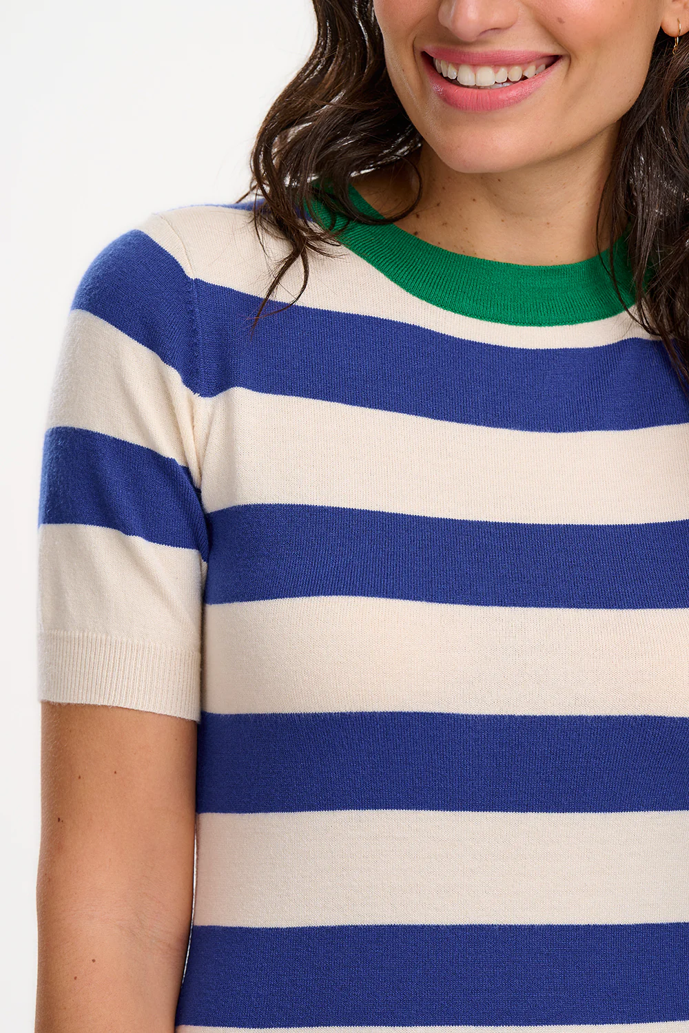 Sybil Midi Knit Dress - Blue/White, Contrast Neck - Image 2
