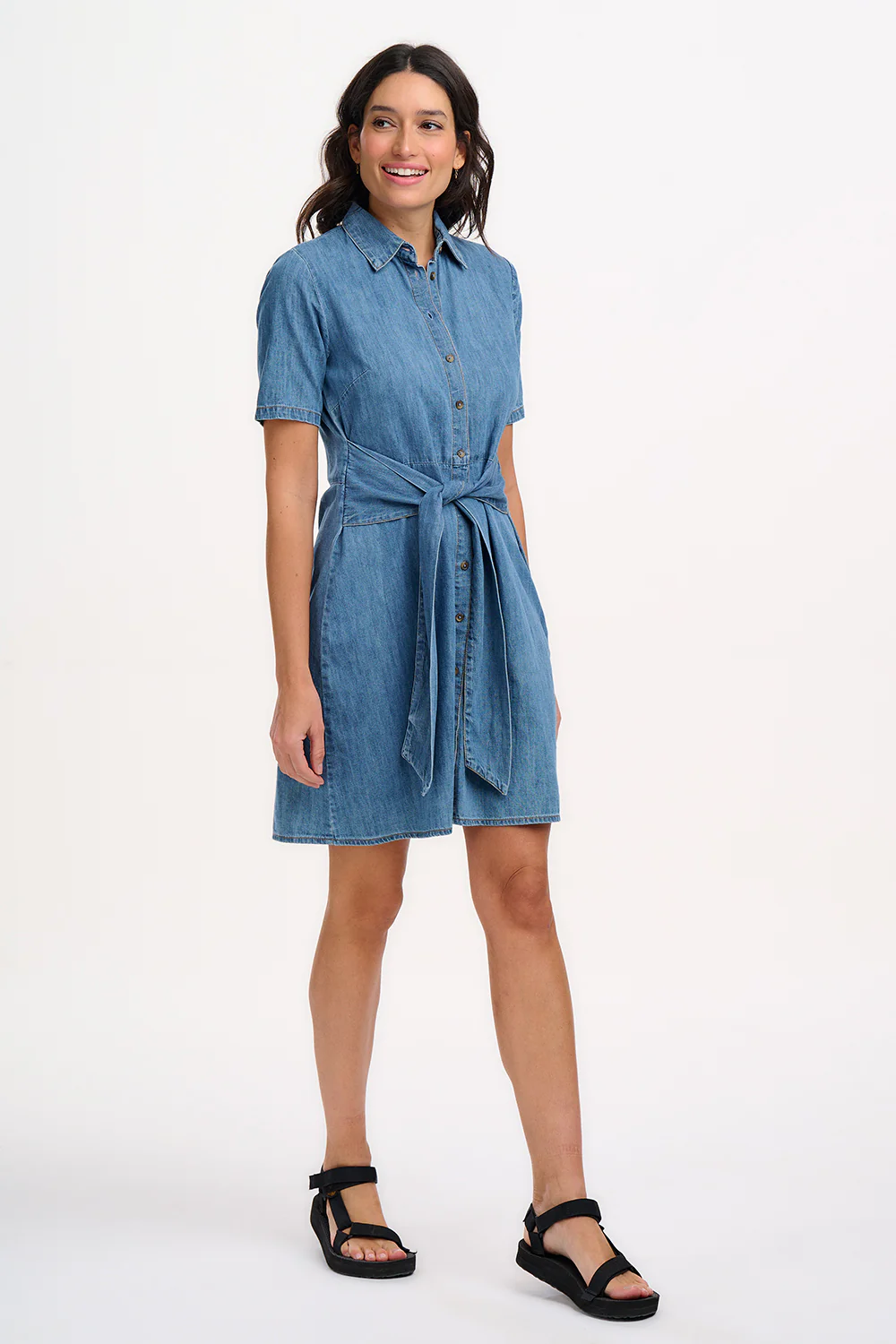 Talitha Mini Shirt Dress - Mid Blue Denim - Image 3