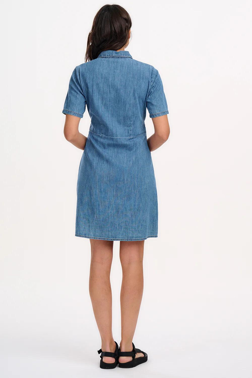 Talitha Mini Shirt Dress - Mid Blue Denim - Image 4