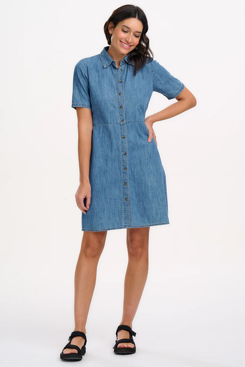 Talitha Mini Shirt Dress - Mid Blue Denim - Image 5