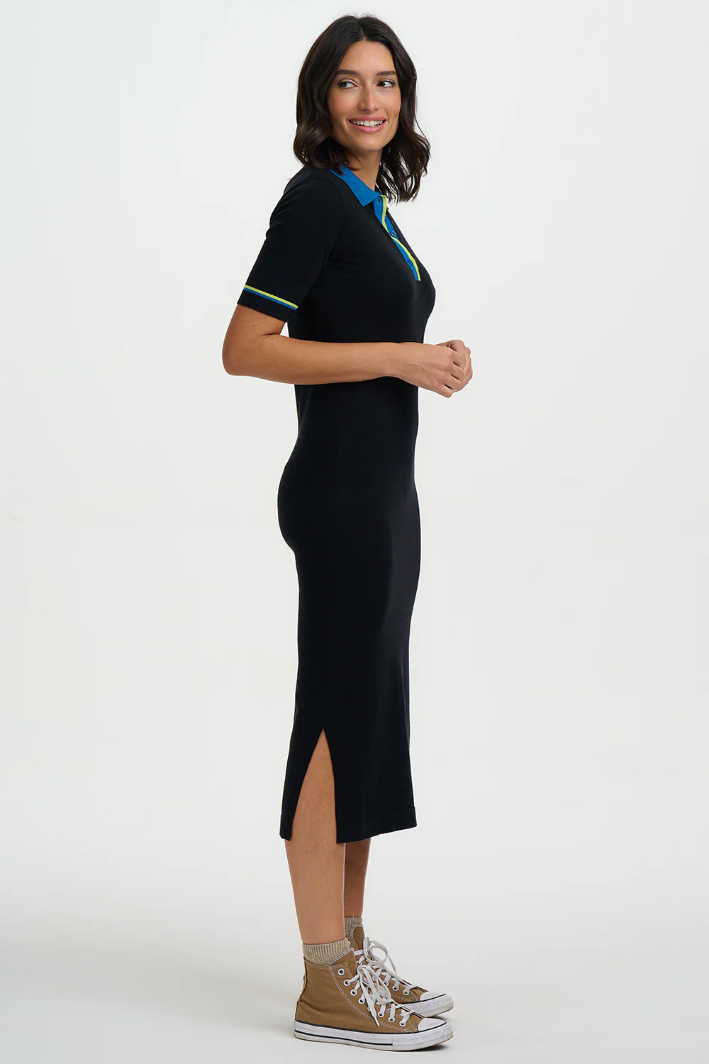 Tanya Knit Midi Dress - Black, Contrast Tipping - Image 4