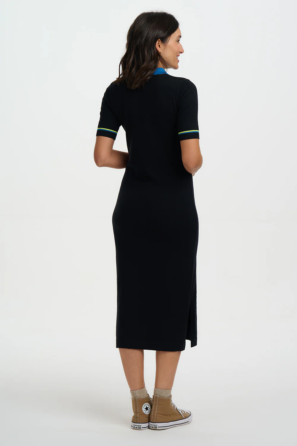 Tanya Knit Midi Dress - Black, Contrast Tipping - Image 5