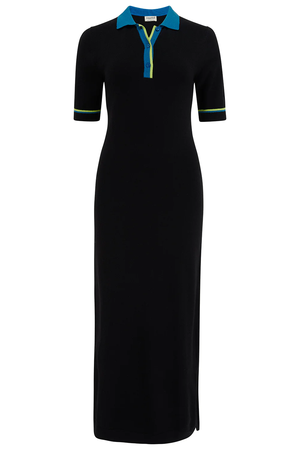 Tanya Knit Midi Dress - Black, Contrast Tipping - Image 6