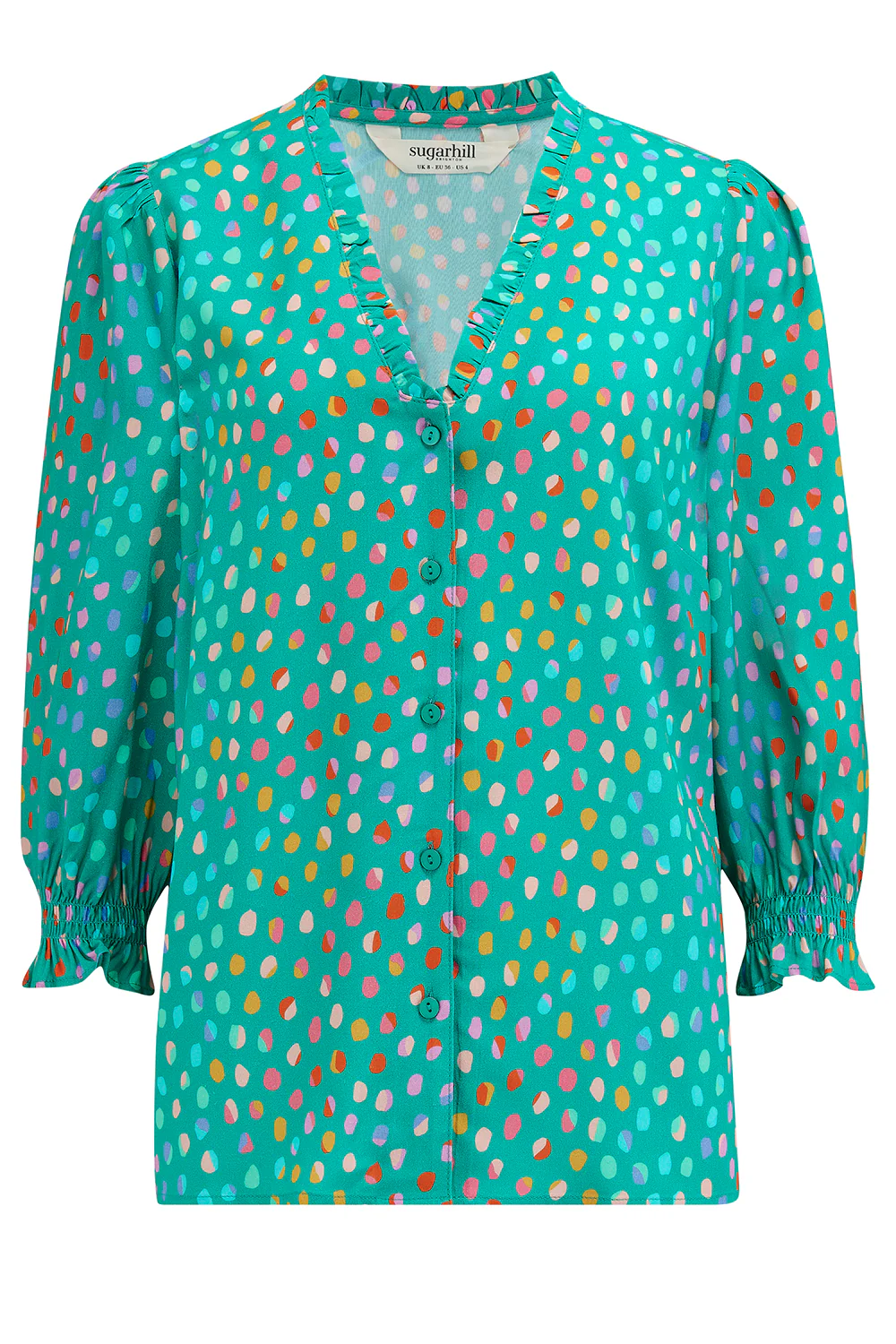 Vivi Frill Blouse - Green, Rainbow Pebbles - Image 5