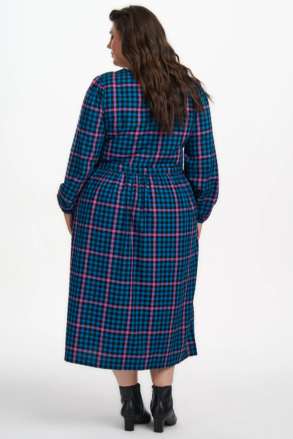 Yasmin Midi Smock Dress - Black/Teal, Twilight Gingham - Image 6